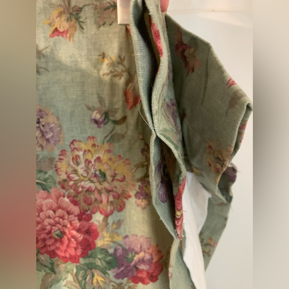 Custom Made Lined Sage Green Floral French Country Linen Curtains-51” W x90”L - Picture 5 of 7